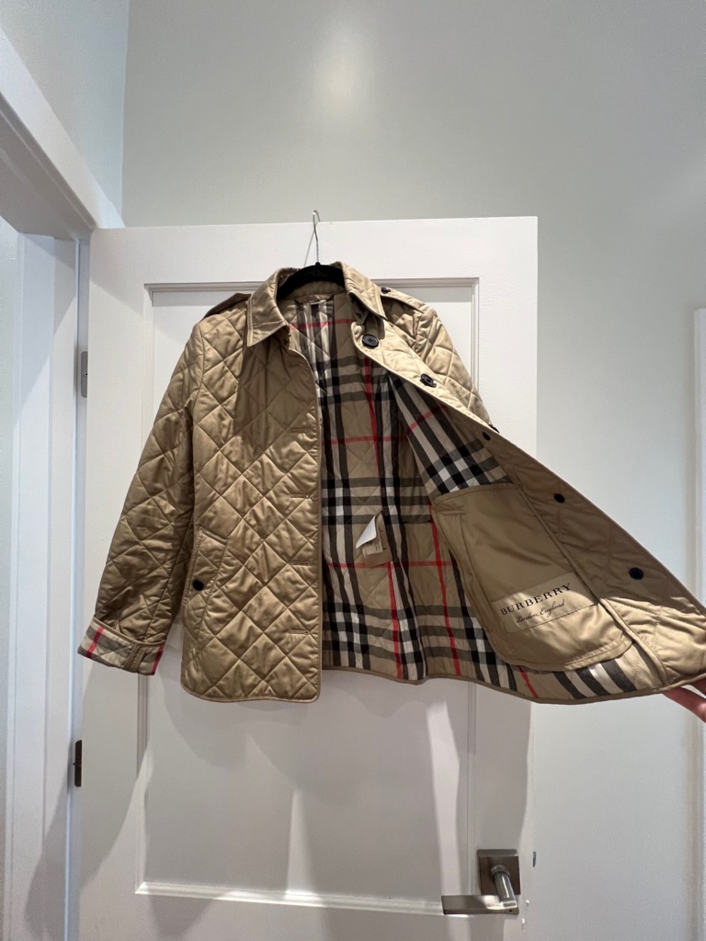 Burberry Beige Quilted Jacket with Signature Check and Pink Stripe